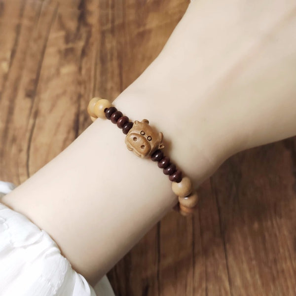 BlessingGiver Peach Wood Small Leaf Red Sandalwood Protection Bracelet BlessingGiver