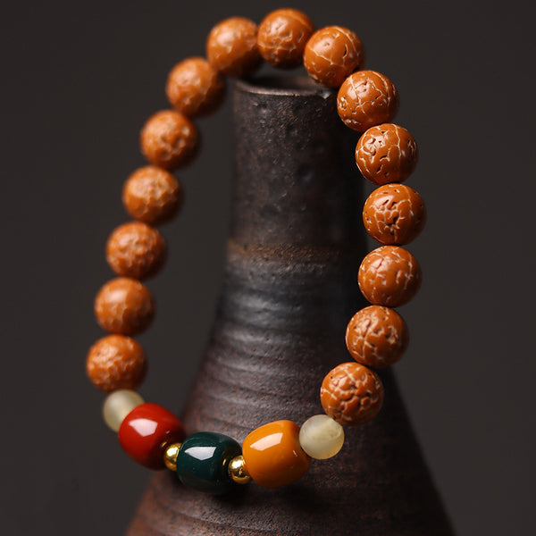BlessingGiver Rudraksha Bodhi Seed Round Bead Buddhist Courage Wisdom Strength Bracelet BlessingGiver