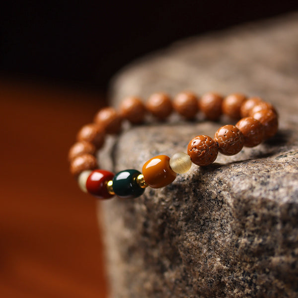 BlessingGiver Rudraksha Bodhi Seed Round Bead Buddhist Courage Wisdom Strength Bracelet BlessingGiver