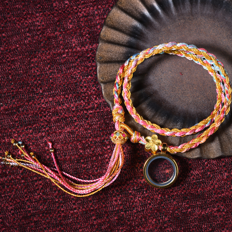 INNERVIBER Tibetan Handwoven Single-loop Health Healing Luck Tassel Bracelet Bracelet INNERVIBER Double circle bracelet + 1.5 heart box