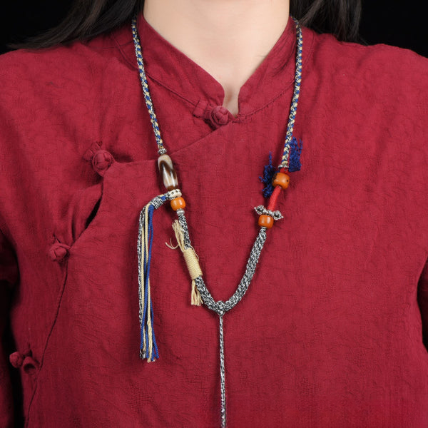 INNERVIBER Tibetan Thangka Handmade Amber Dzi Bead String Necklace Pendant Necklace INNERVIBER 1