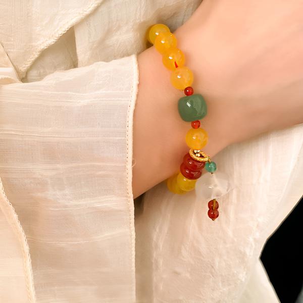 BlessingGiver Yellow Agate Good Fortune Jade Stone Prosperity Bracelet BlessingGiver
