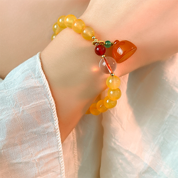 BlessingGiver Yellow Agate Jade Stone Healing Purity Lotus Flower Pod Bracelet BlessingGiver