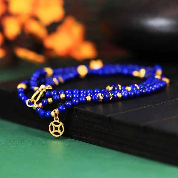 INNERVIBER 24k Gold Plated Lapis Lazuli  Inner Peace Triple Wrap Beads Necklace Pendant INNERVIBER
