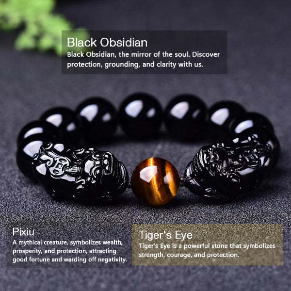 INNERVIBER Black Obsidian Tiger Eye Pixiu Wealth Bracelet INNERVIBER