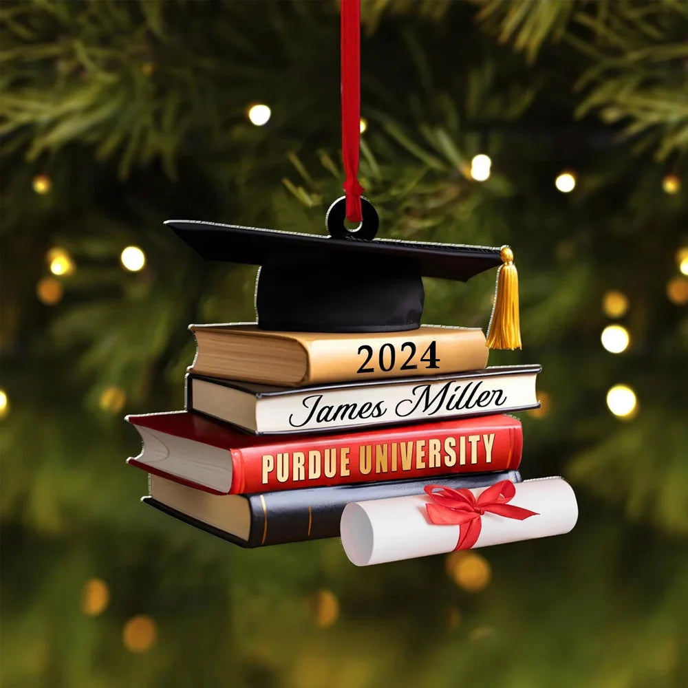 Personalized Graduation Cap Ornament with Book, Customized Graduation Ornaments, Class of 2024, Graduation Gifts