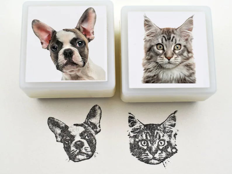 Custom Pet Stamp Self Inking-Cat Dog Portrait Pre Inked image 1