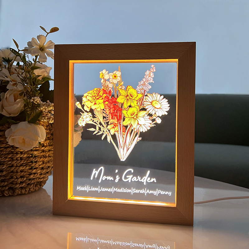 Birth Flower Family Bouquet Personalized Names Light-Real-Time Preview