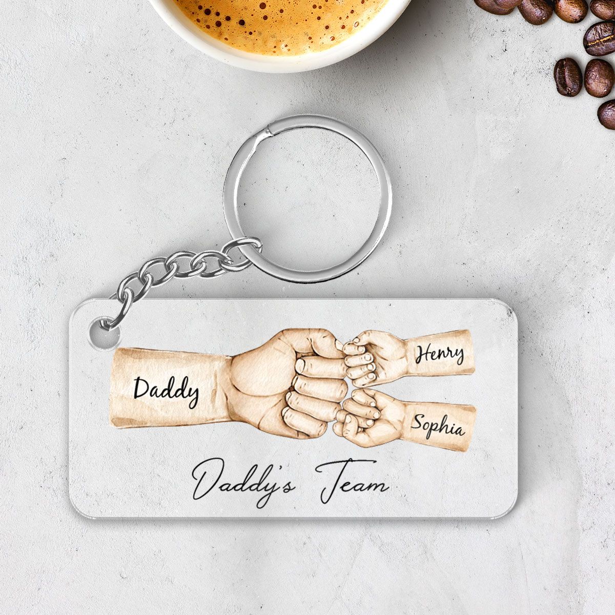Daddy's Team Fist Bump Personalized Acrylic Keychain, Father's Day Gift For Dad, For Grandpa, For Husband