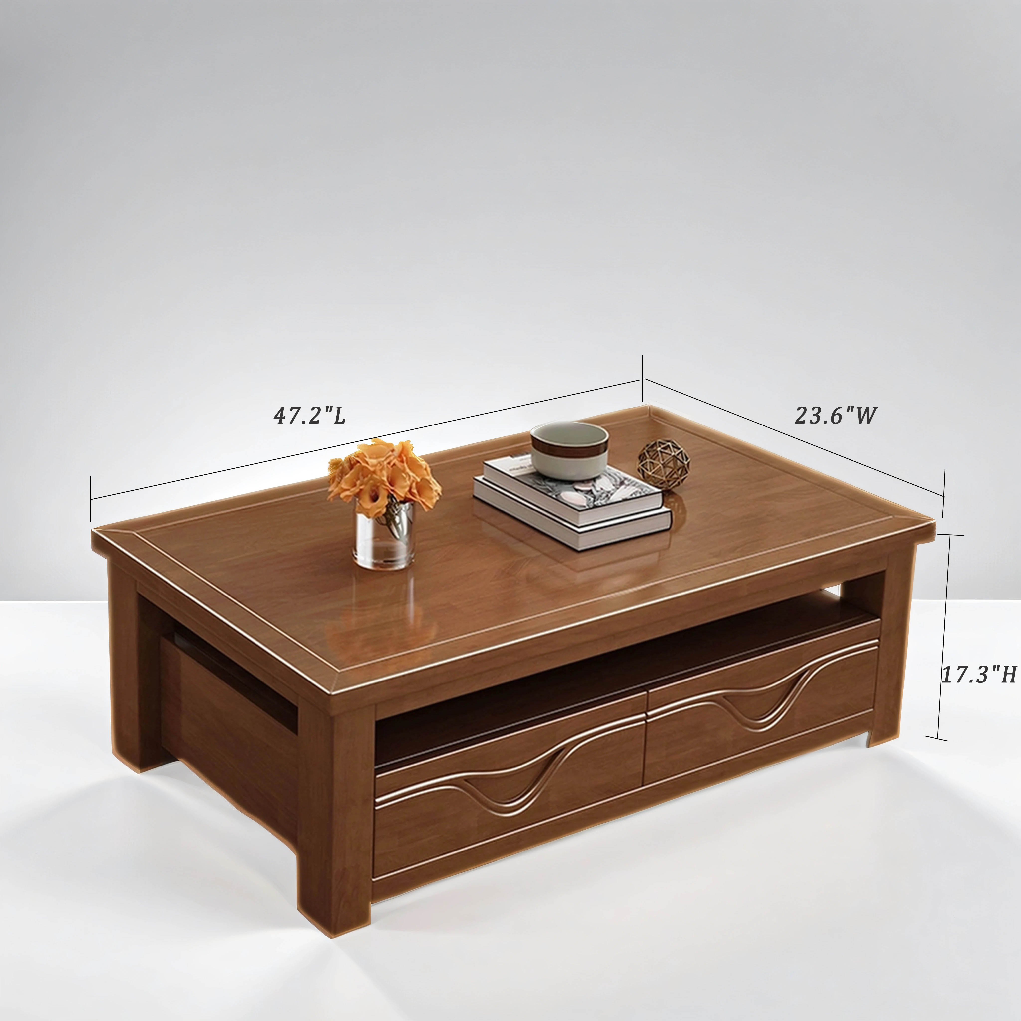 Solid Wood Coffee Table with Minimalist Design, Living Room Tea Table with Drawer Storage
