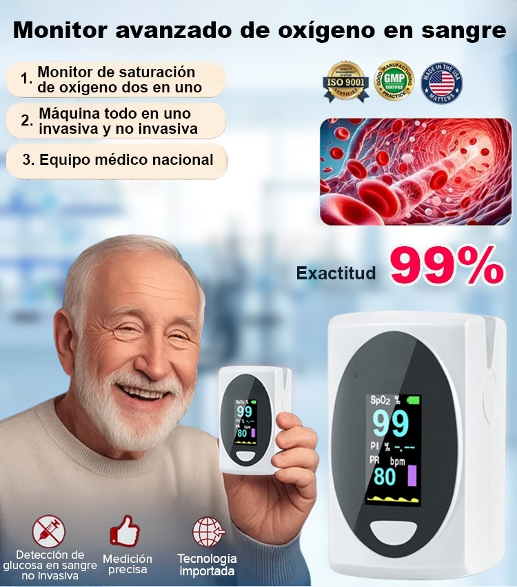Monitor de Oxígeno en Sangre: Detecta Niveles Bajos y Prevé Emergencias en 5 Seg