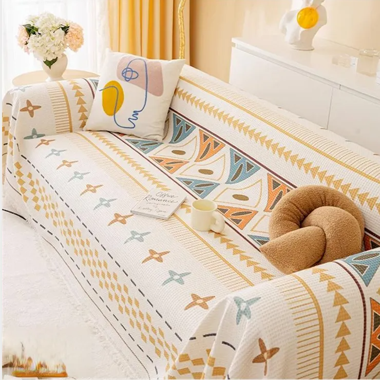 Bohemian-Sofahandtuch aus Baumwolle und Leinen