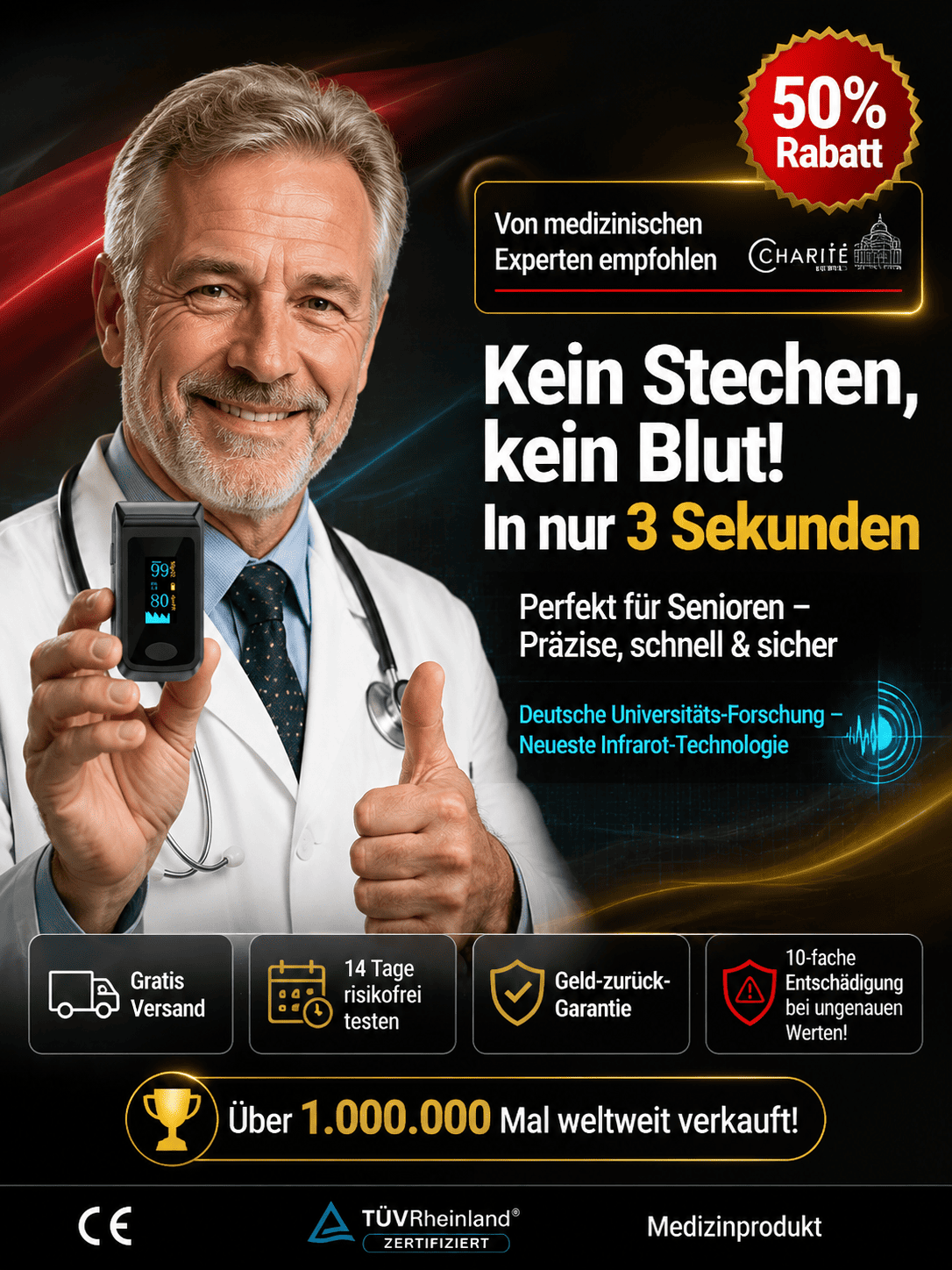 Premium-Gesundheitsüberwachungsgerät für Zuhause: 99,99% Präzision ohne Nadelstich