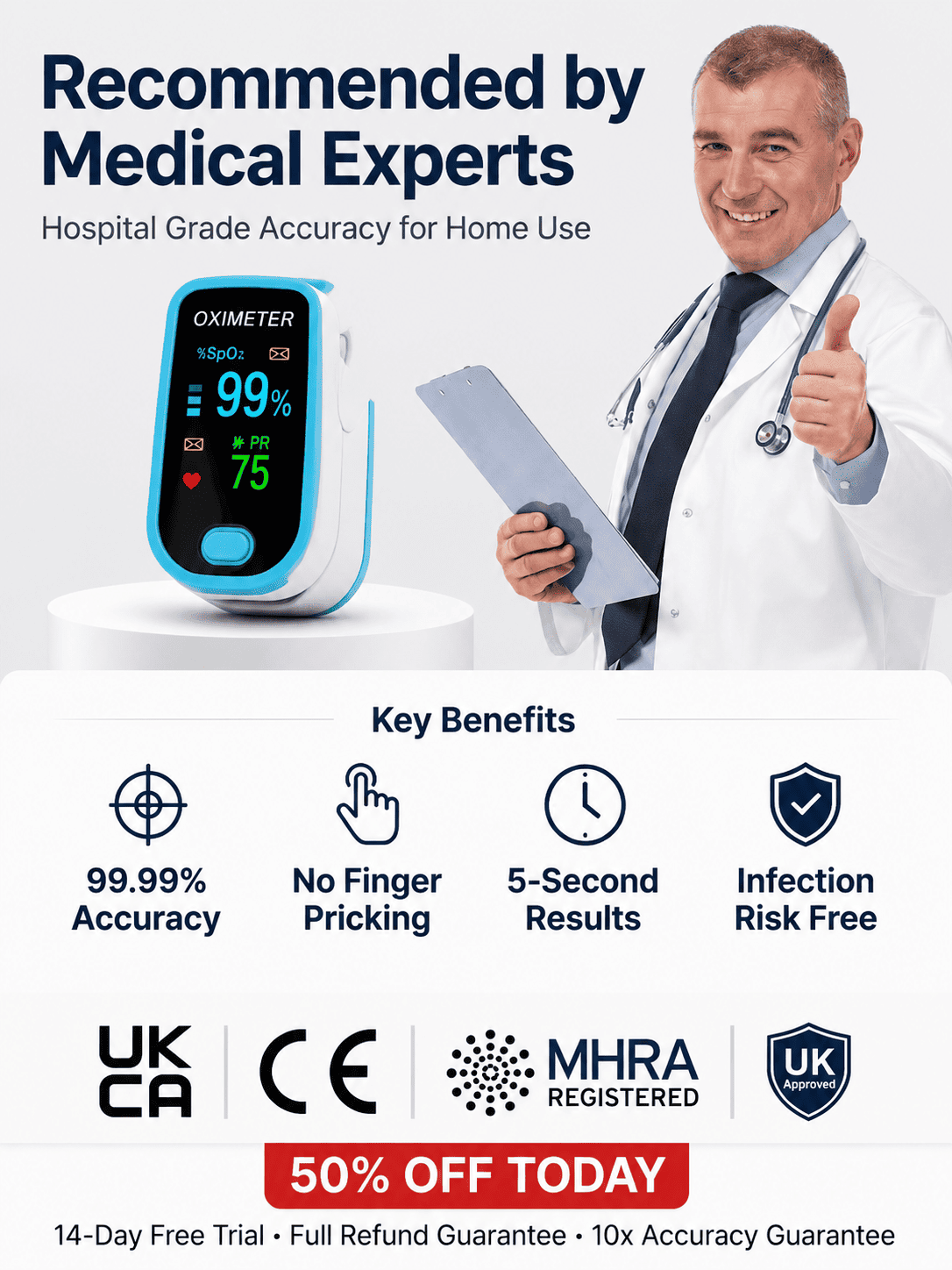 The Ultimate Finger Pulse Oximeter for Seniors | 99.99% Accuracy & No Pricking