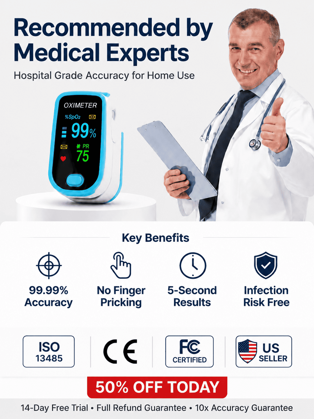 The Ultimate Finger Pulse Oximeter for Seniors | 99.99% Accuracy & No Pricking