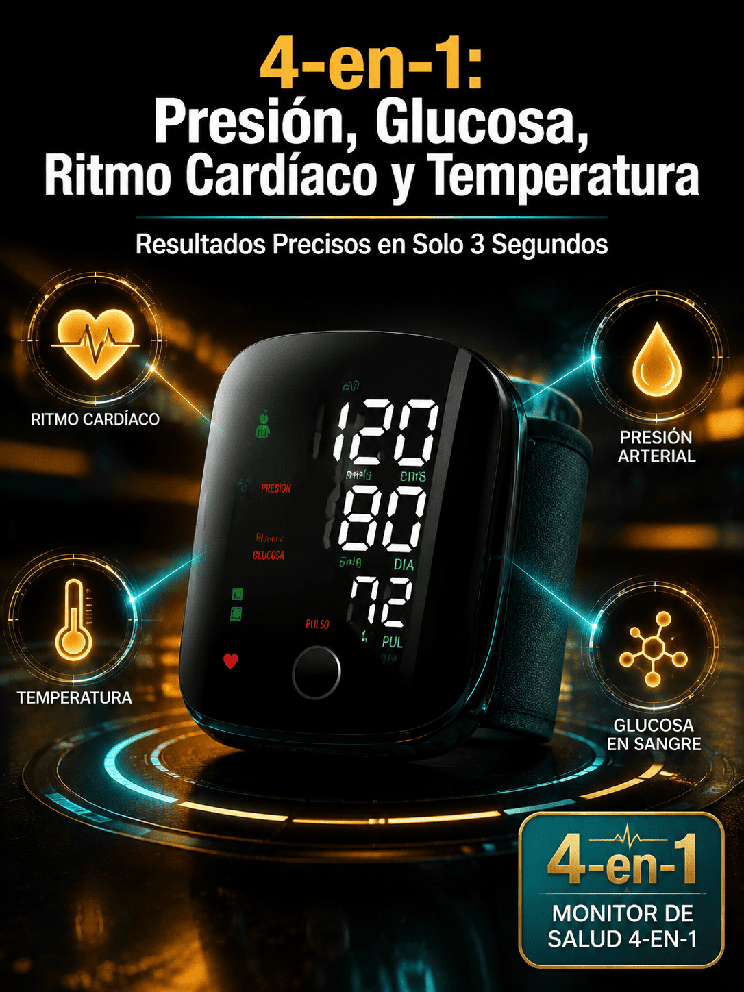 Dispositivo De Monitoreo De Salud Multifuncional Con Pantalla Clara Para Adultos Mayores