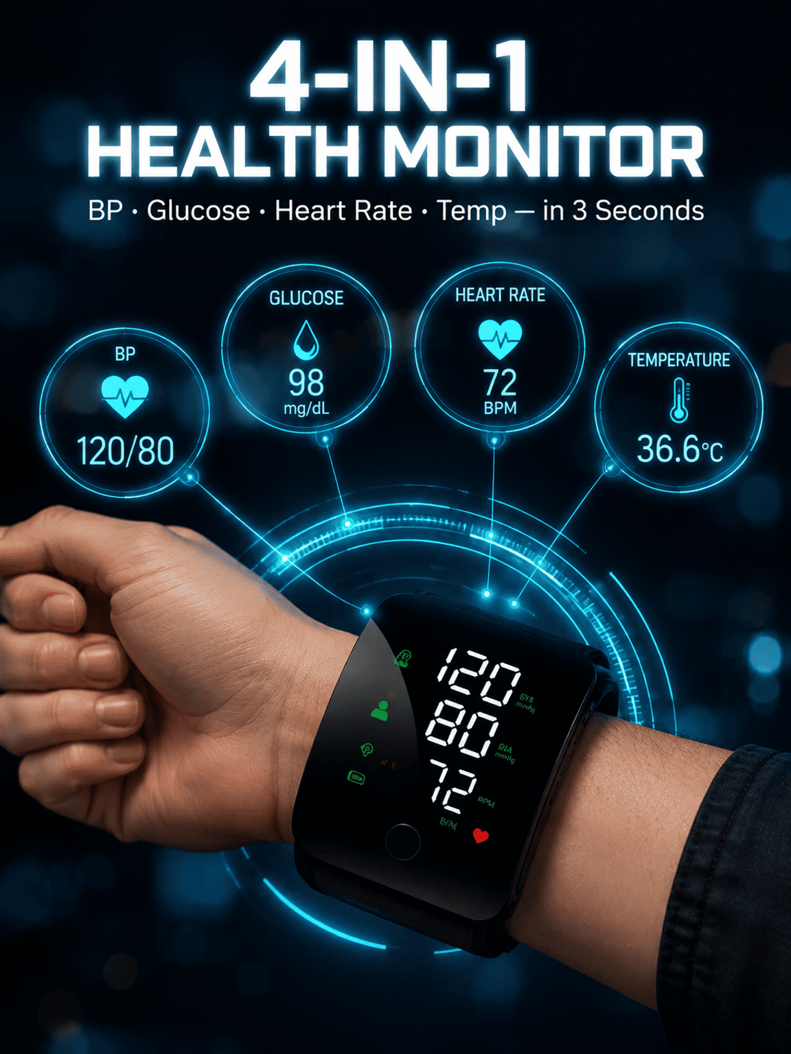 Large Screen Digital Wrist Blood Pressure Meter with Voice Prompt