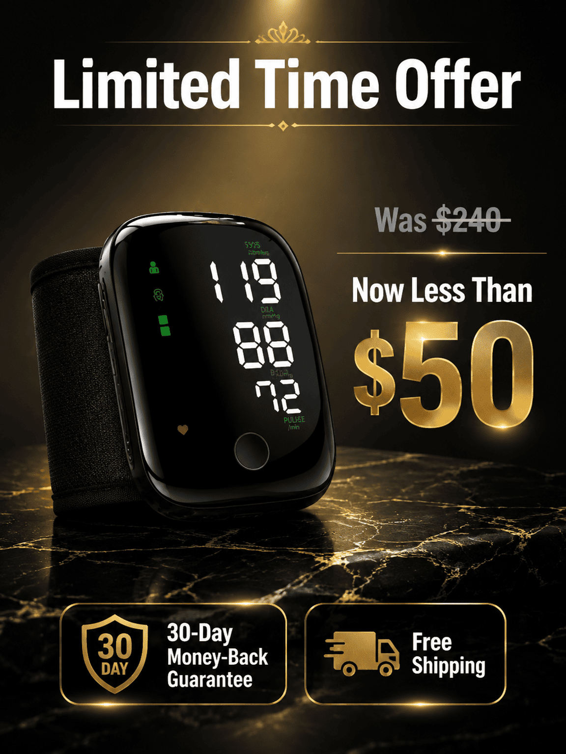 Large Screen Digital Wrist Blood Pressure Meter with Voice Prompt
