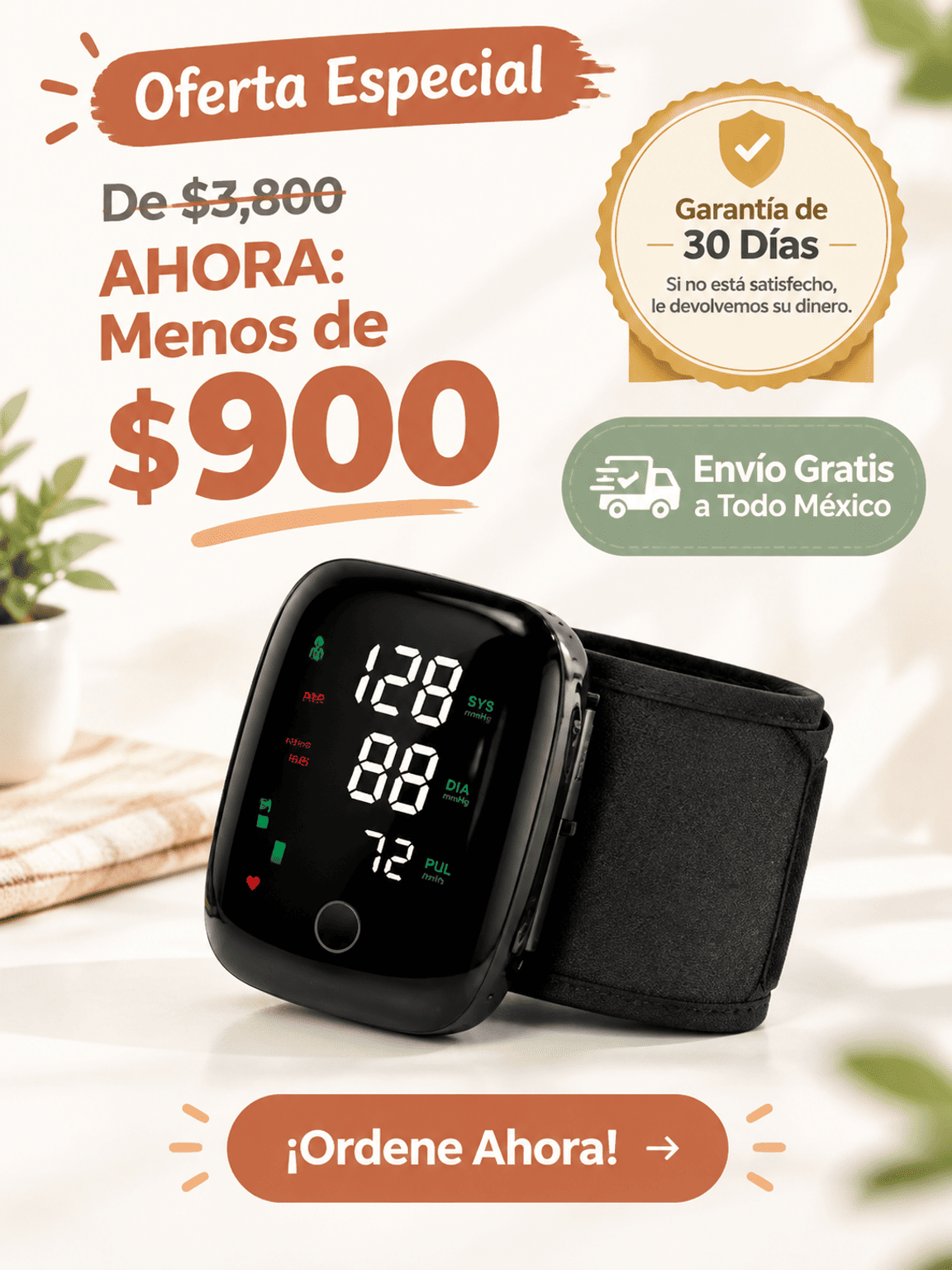 Dispositivo De Monitoreo De Salud Multifuncional Con Pantalla Clara Para Adultos Mayores