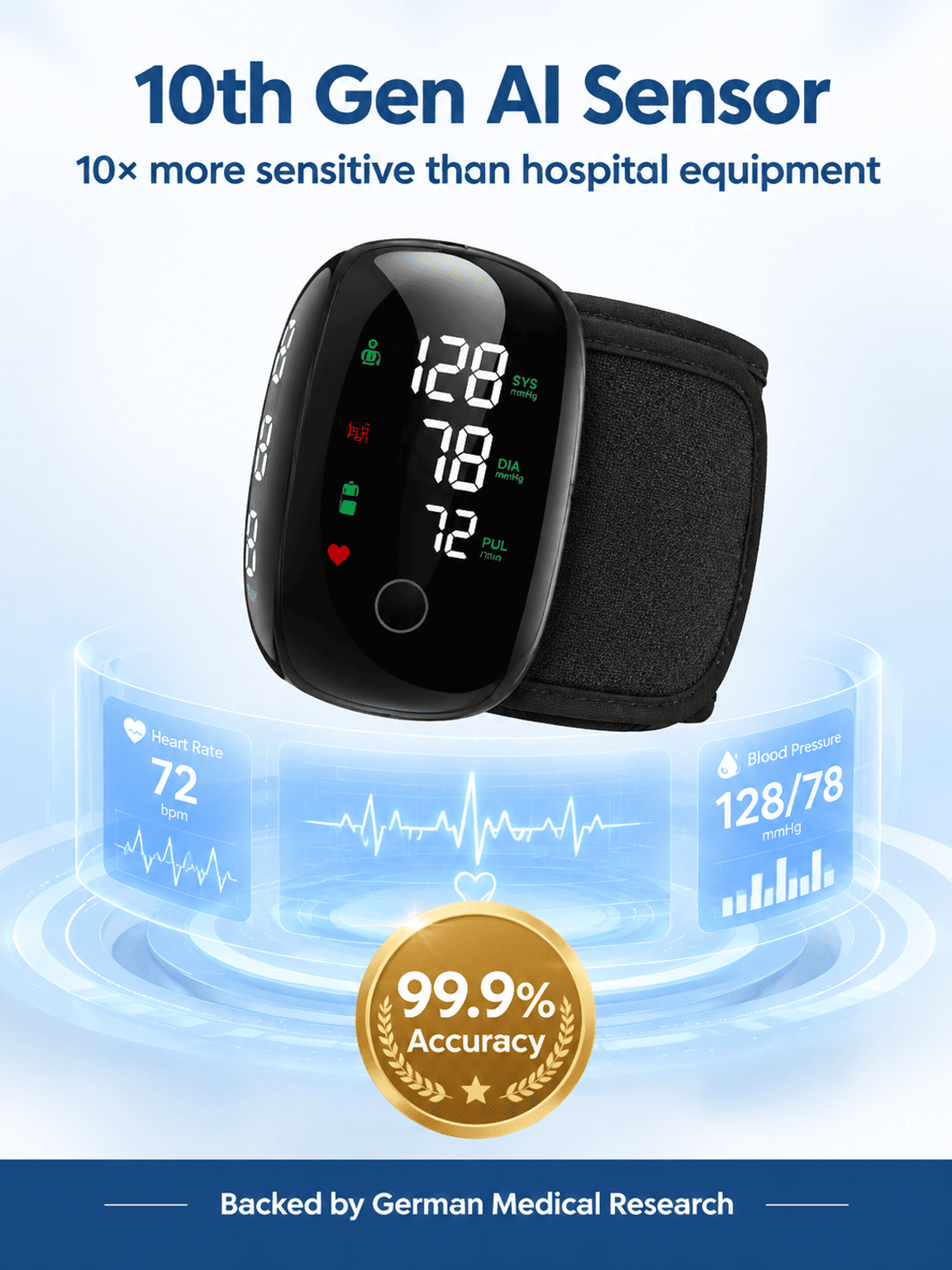 Large Screen Digital Wrist Blood Pressure Meter with Voice Prompt