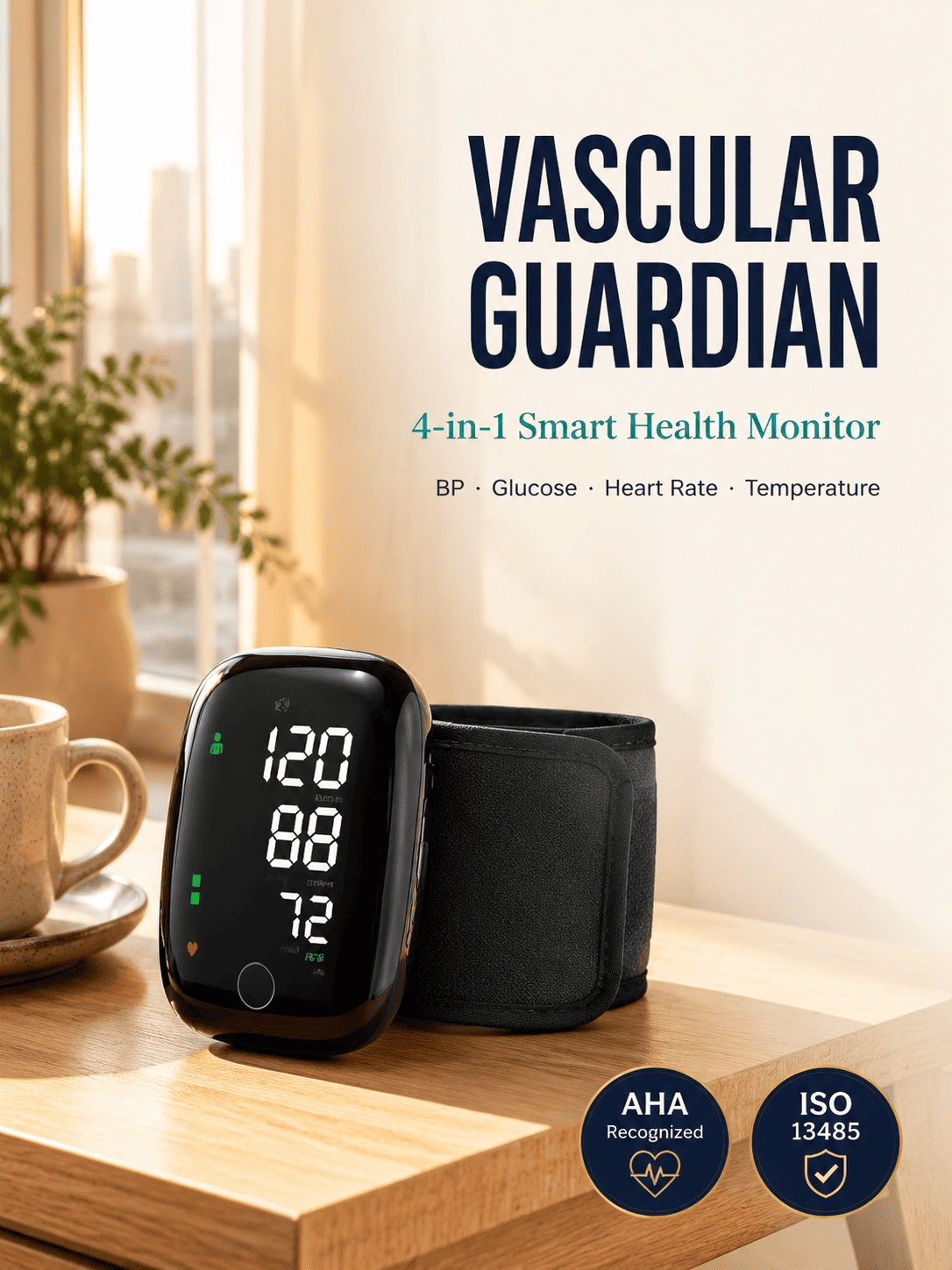 Large Screen Digital Wrist Blood Pressure Meter with Voice Prompt
