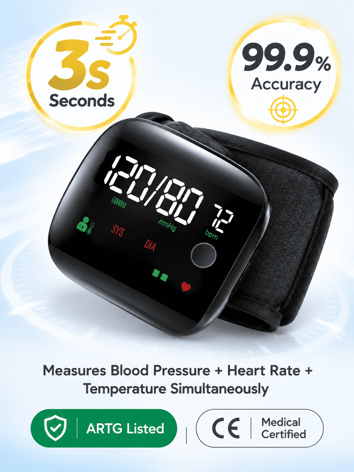 Large Screen Digital Wrist Blood Pressure Meter with Voice Prompt