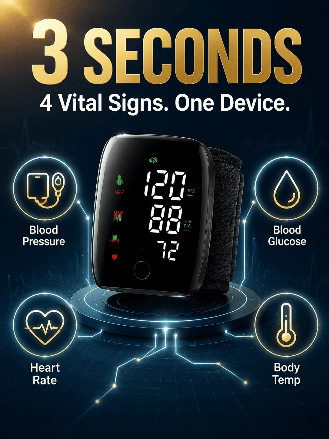 Large Screen Digital Wrist Blood Pressure Meter with Voice Prompt