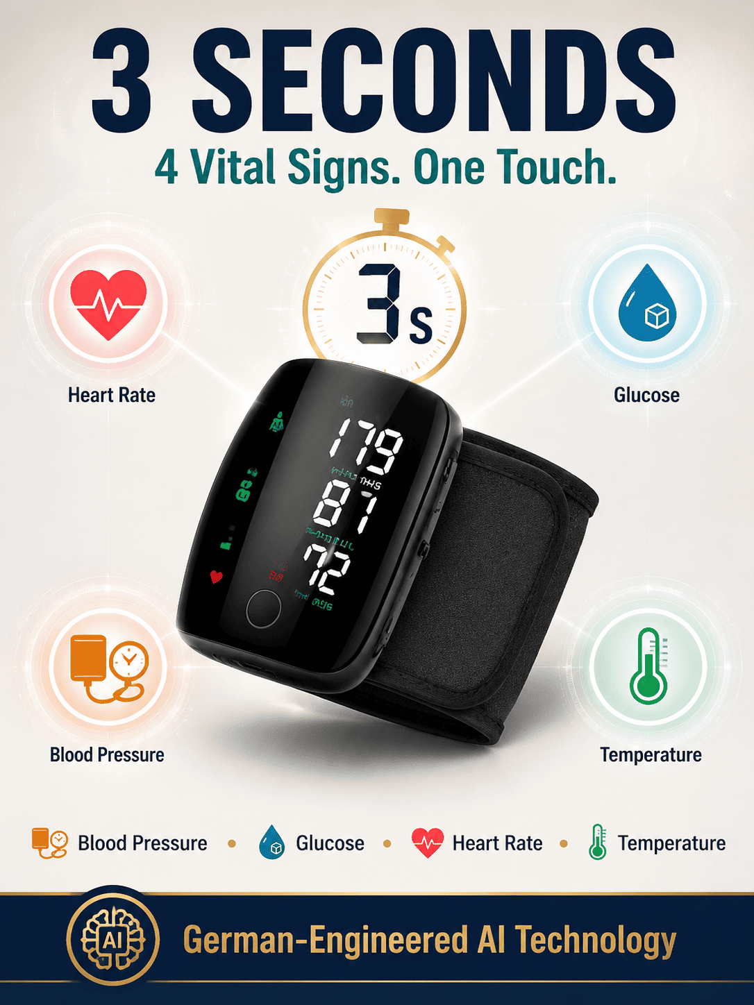 Large Screen Digital Wrist Blood Pressure Meter with Voice Prompt