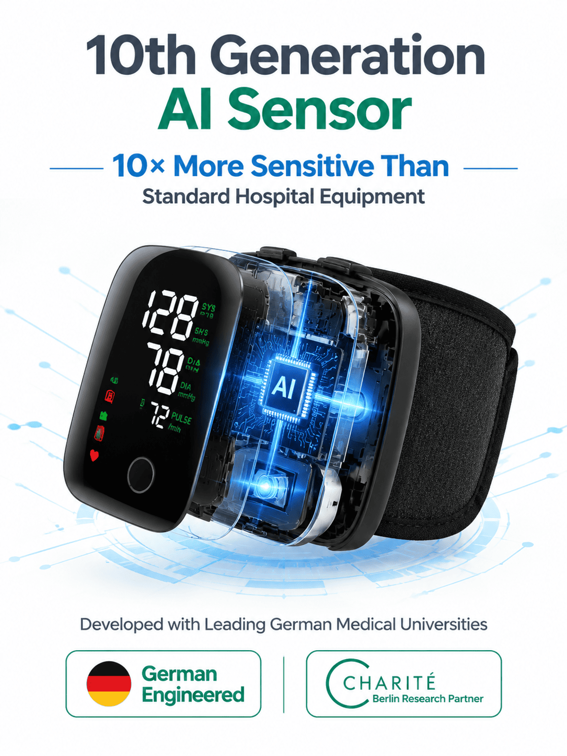 Large Screen Digital Wrist Blood Pressure Meter with Voice Prompt