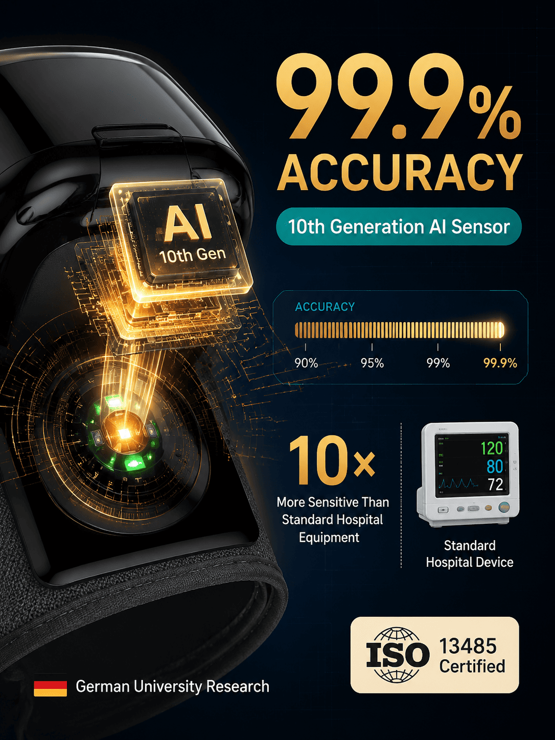 Large Screen Digital Wrist Blood Pressure Meter with Voice Prompt