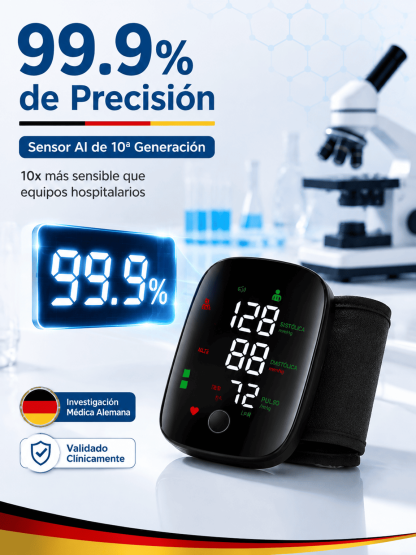 Tensiómetro electrónico de muñeca totalmente automático con pantalla grande y función de voz