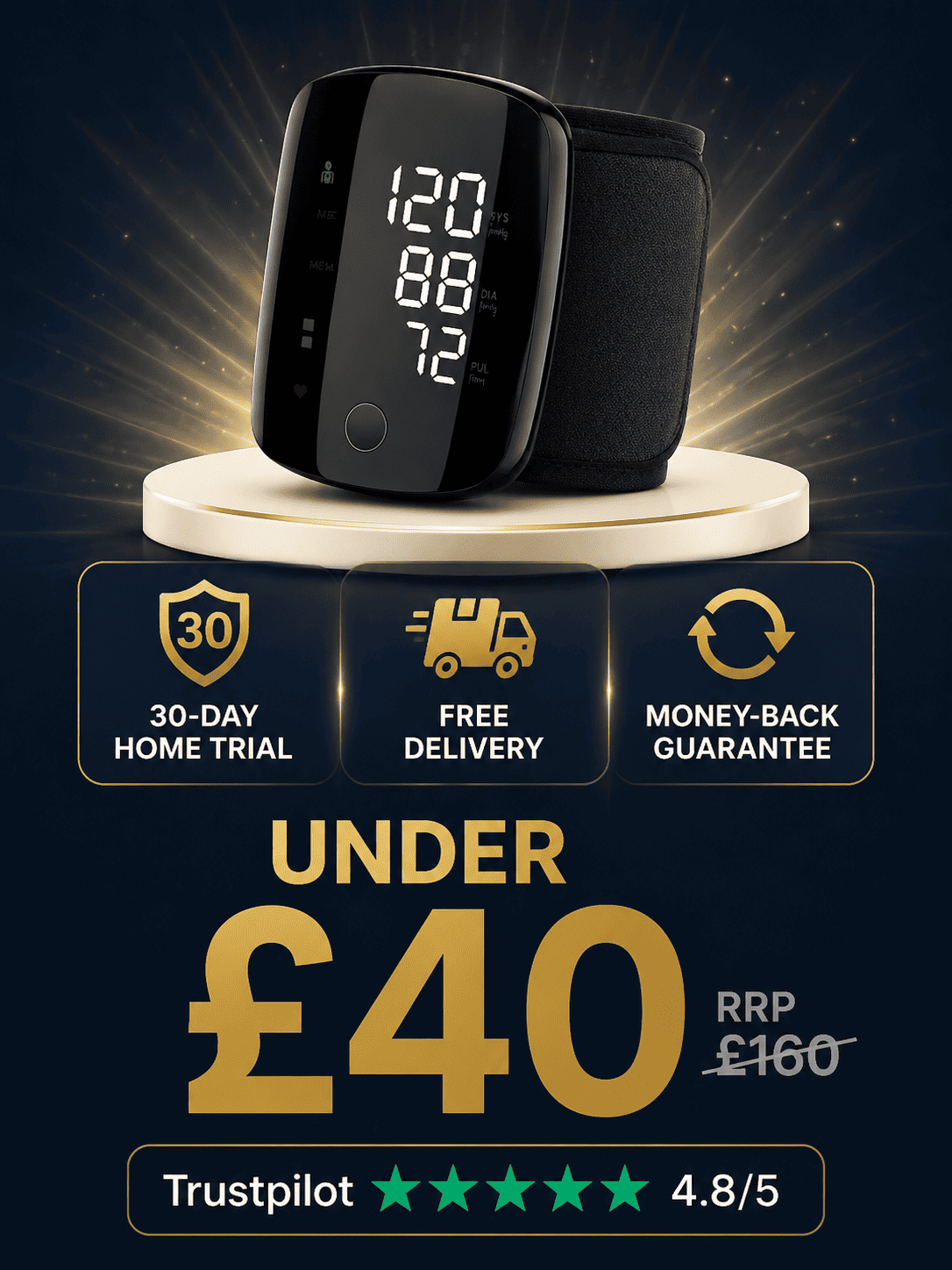 Large Screen Digital Wrist Blood Pressure Meter with Voice Prompt