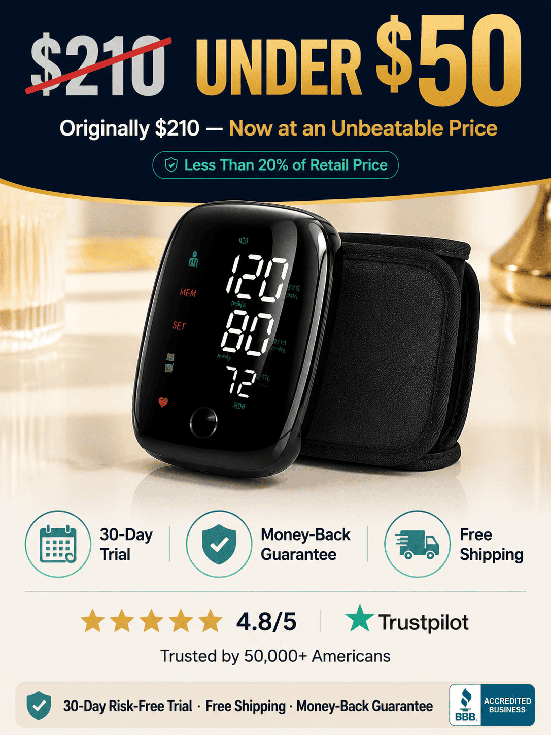 Large Screen Digital Wrist Blood Pressure Meter with Voice Prompt