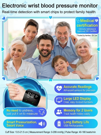 Large Screen Digital Wrist Blood Pressure Meter with Voice Prompt