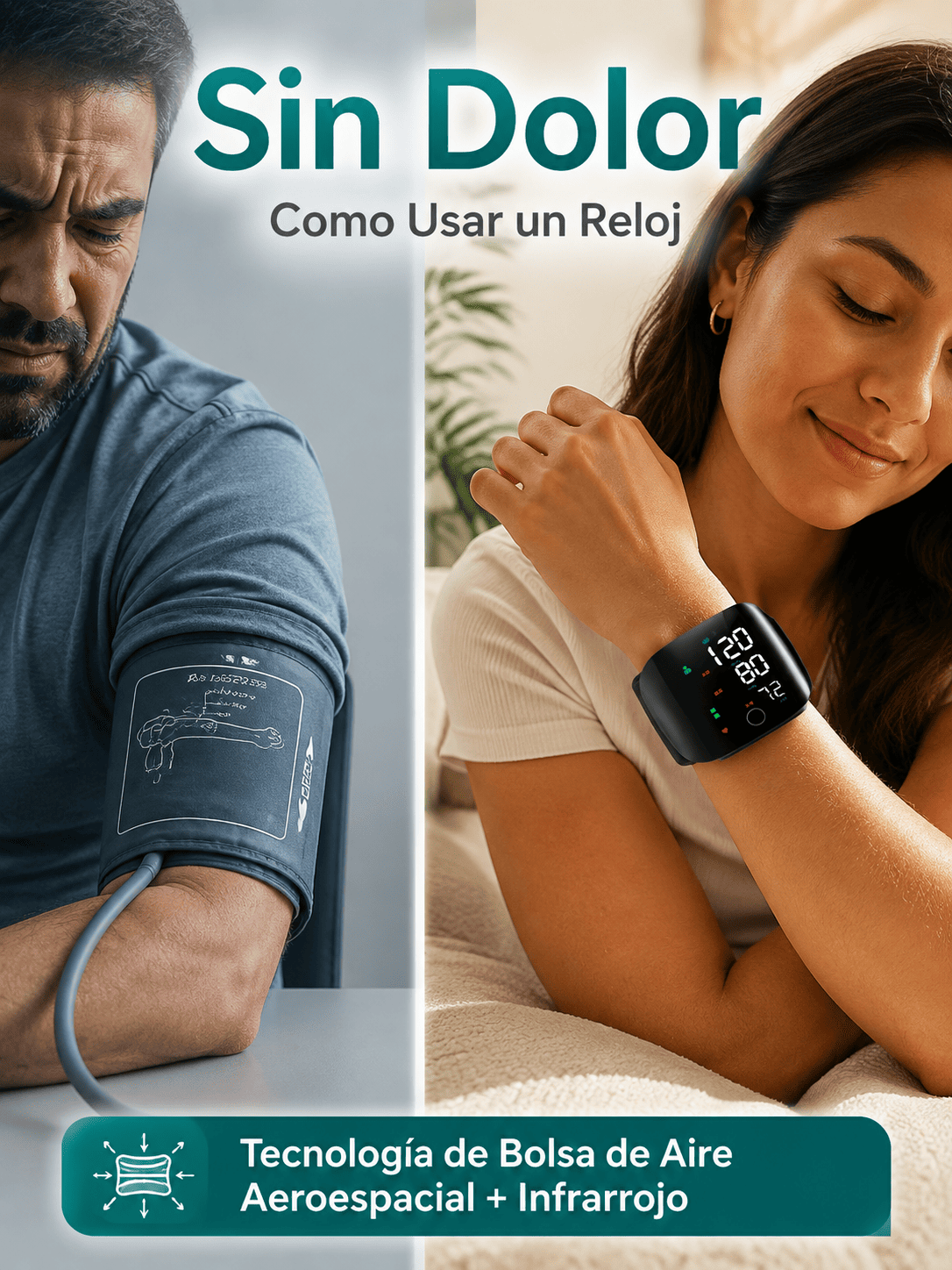 Tensiómetro electrónico de muñeca totalmente automático con pantalla grande y función de voz