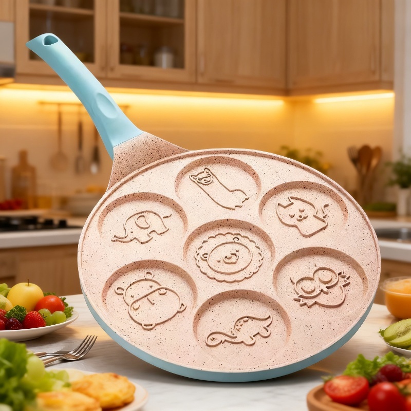 Seven-hole egg dumpling pan non-stick flat-bottom omelette pan cartoon breakfast pan baby auxiliary