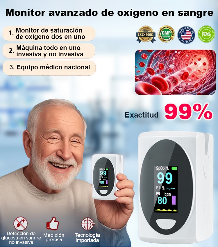 【Precisión del 99%】Monitor avanzado de oxígeno en sangre