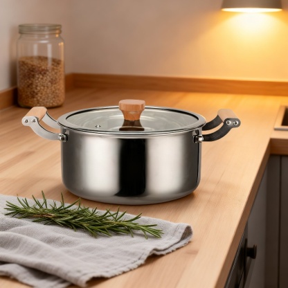 Großer Antihaft-Topf aus 316 Edelstahl mit zwei Griffen, für Induktions- und Gasherde geeignet
