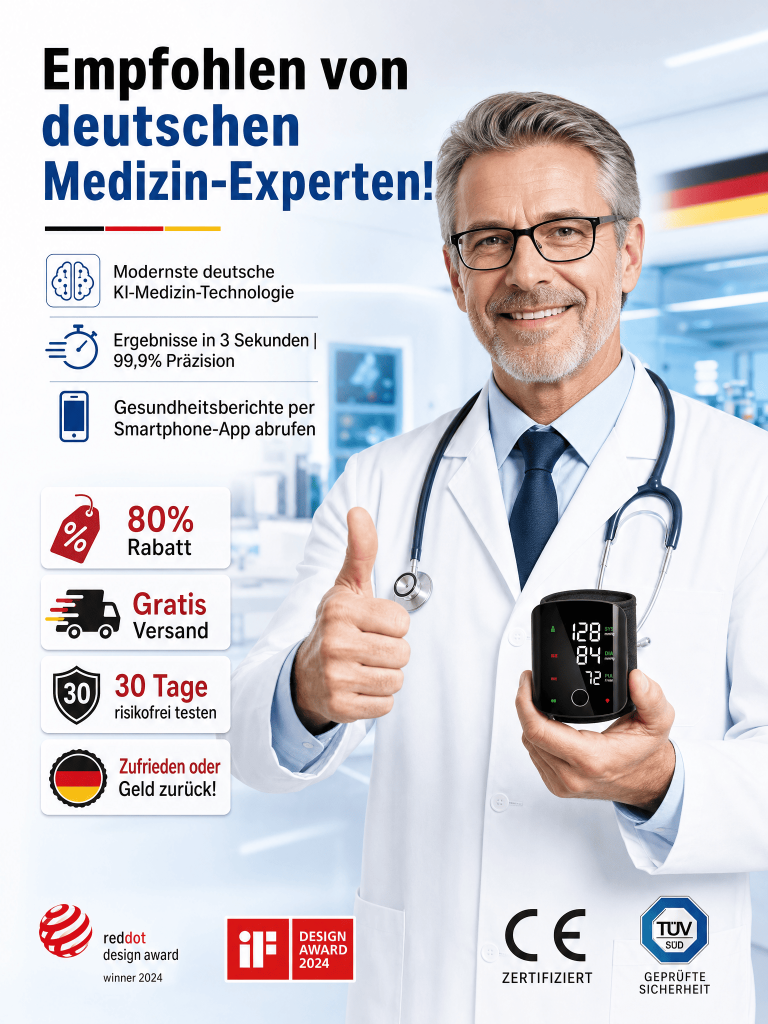 【Von Medizinern empfohlen】Neuester deutscher KI-Gesundheitsmonitor! Lebenslang kostenlos messen