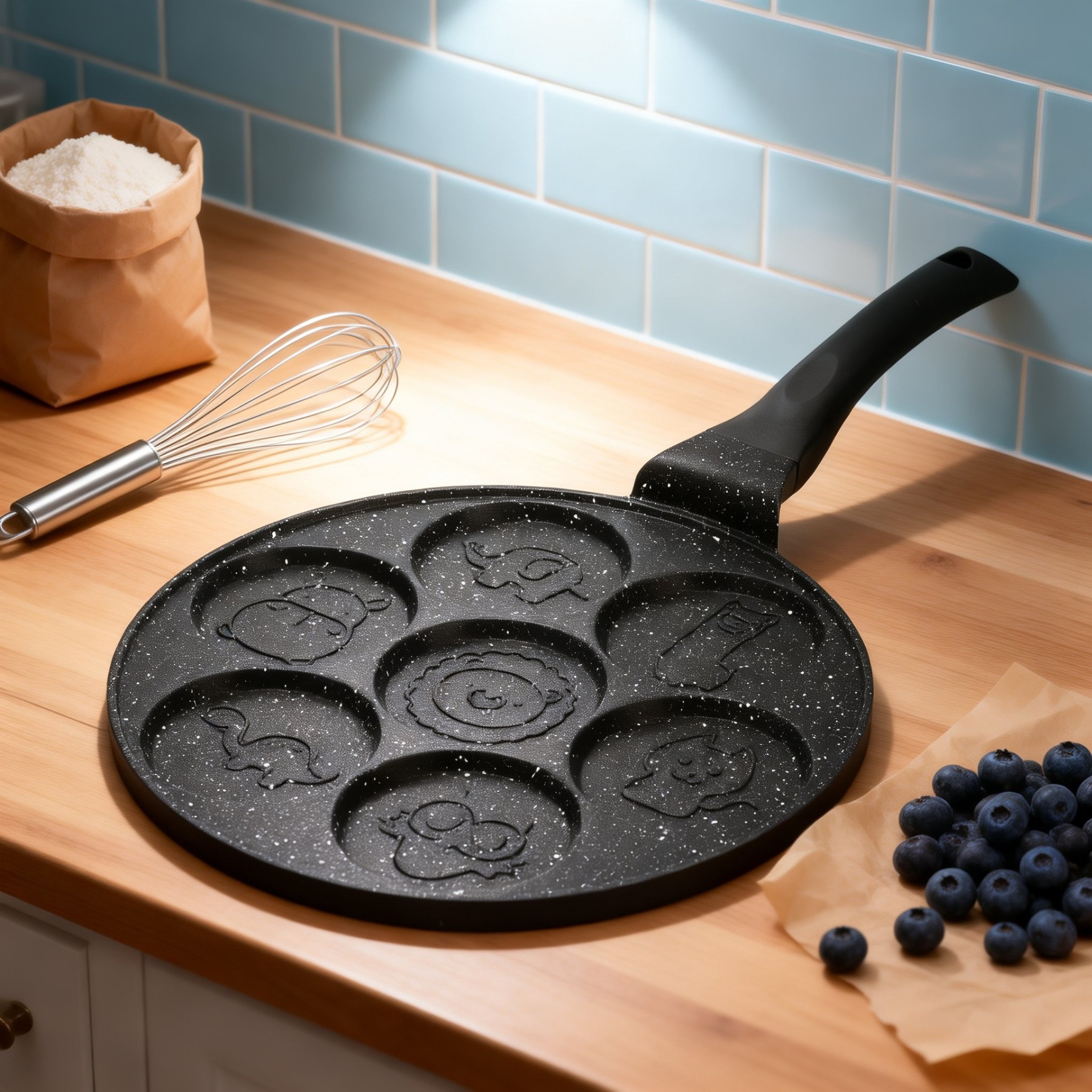 Seven-hole egg dumpling pan non-stick flat-bottom omelette pan cartoon breakfast pan baby auxiliary