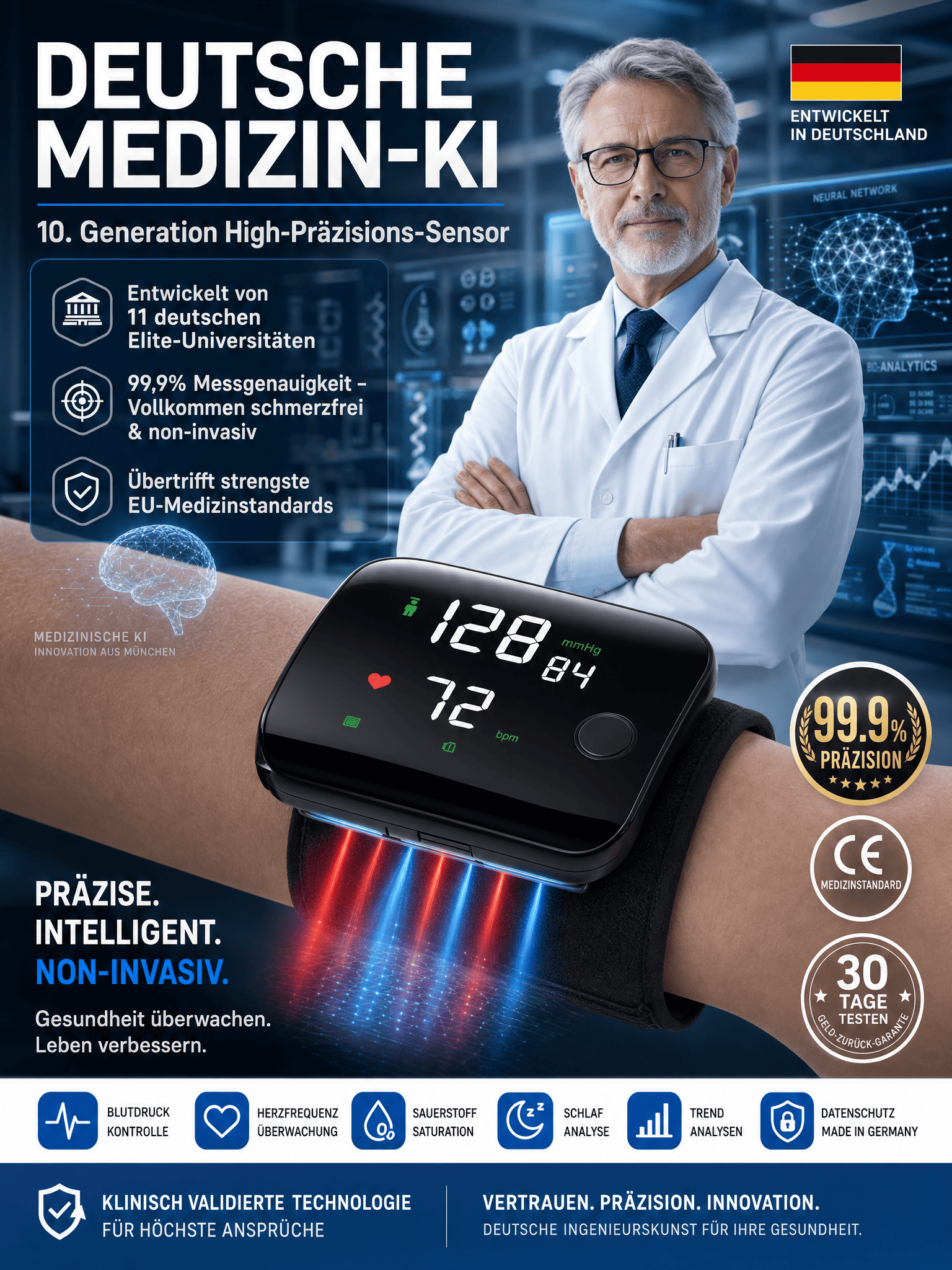 【Von Medizinern empfohlen】Neuester deutscher KI-Gesundheitsmonitor! Lebenslang kostenlos messen