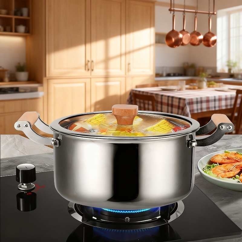 Großer Antihaft-Topf aus 316 Edelstahl mit zwei Griffen, für Induktions- und Gasherde geeignet