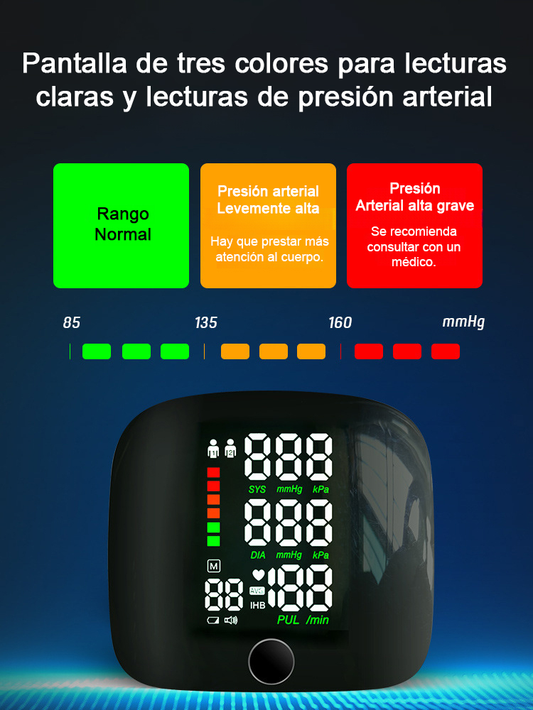 Tensiómetro electrónico de muñeca totalmente automático con pantalla grande y función de voz