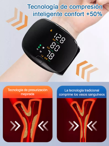 Tensiómetro electrónico de muñeca totalmente automático con pantalla grande y función de voz