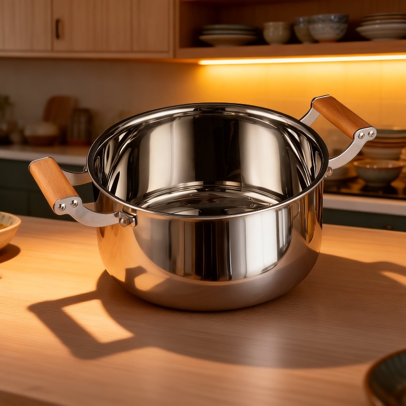 Großer Antihaft-Topf aus 316 Edelstahl mit zwei Griffen, für Induktions- und Gasherde geeignet