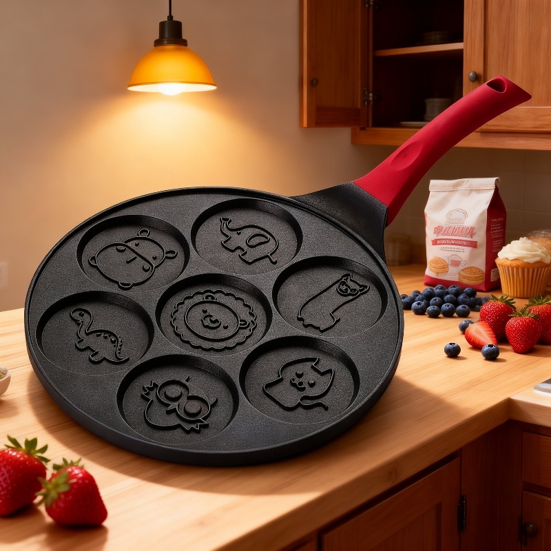 Seven-hole egg dumpling pan non-stick flat-bottom omelette pan cartoon breakfast pan baby auxiliary