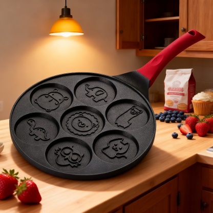 Seven-hole egg dumpling pan non-stick flat-bottom omelette pan cartoon breakfast pan baby auxiliary