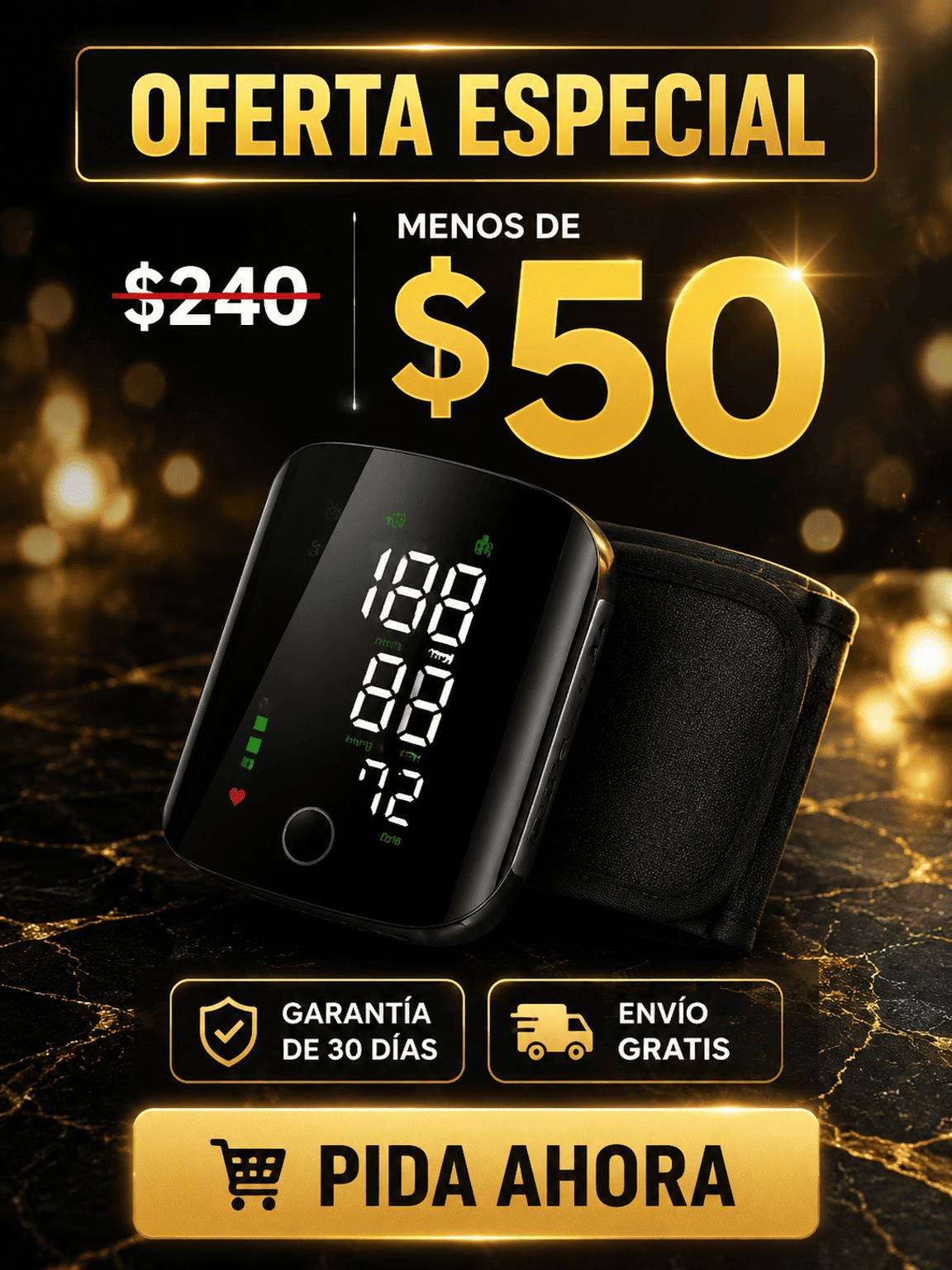 Tensiómetro electrónico de muñeca totalmente automático con pantalla grande y función de voz