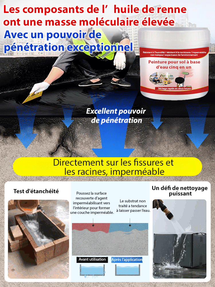 Peinture imperméabilisante 5 en 1 sans formaldéhyde à séchage rapide en 2 heures