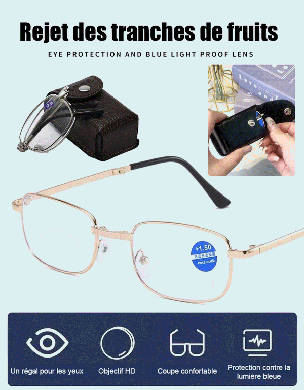 Lunettes de lecture pliables anti-lumière bleue（Autofocus IA）